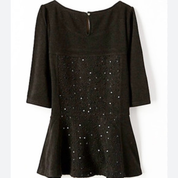 Anthropologie Tops - Anthropologie Deletta black boucle sequin peplum half sleeve sweater top S